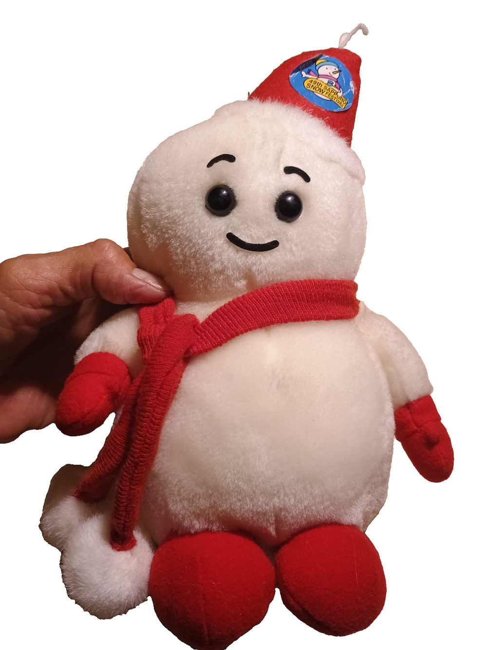 Vtg RARE Sapporo Snow Festival Snowman Mascot Plush Shinada Japan w 49th sticker